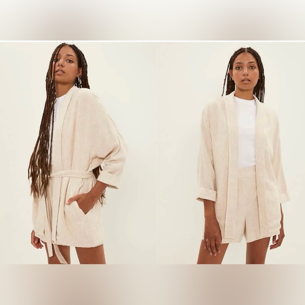 Frank & Oak Cream Belted Kimono Style  Blazer